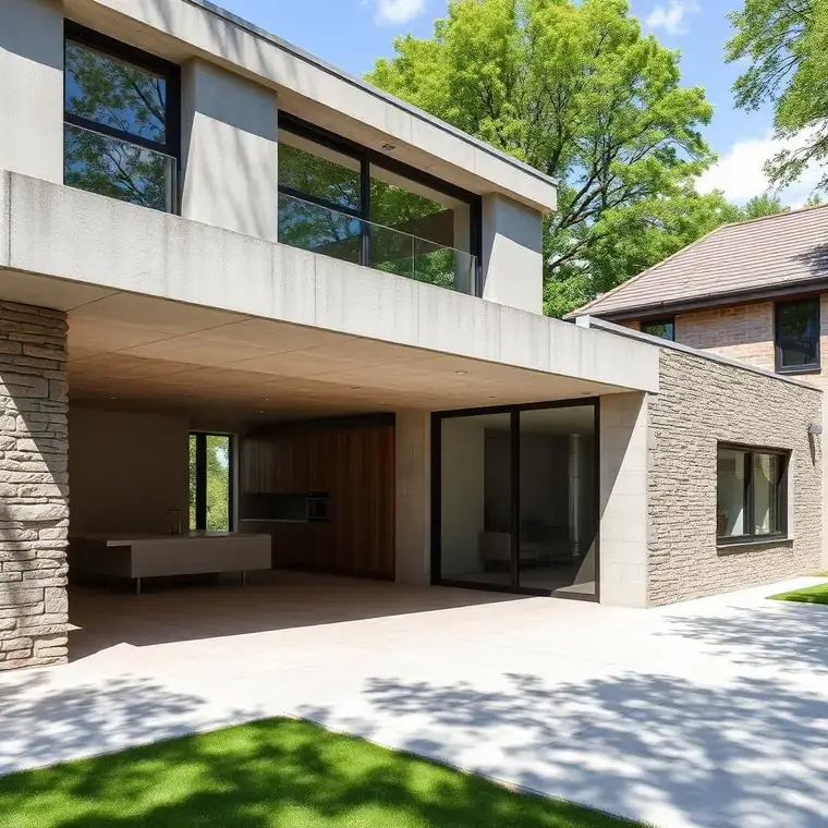 Agrandissement contemporain, chantier de maçonnerie à Sciez